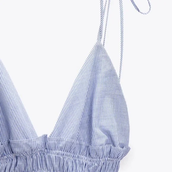 COPY - Zara Striped Shirred Ruffle Trim Backless Cami Dress - Picture 4 of 10